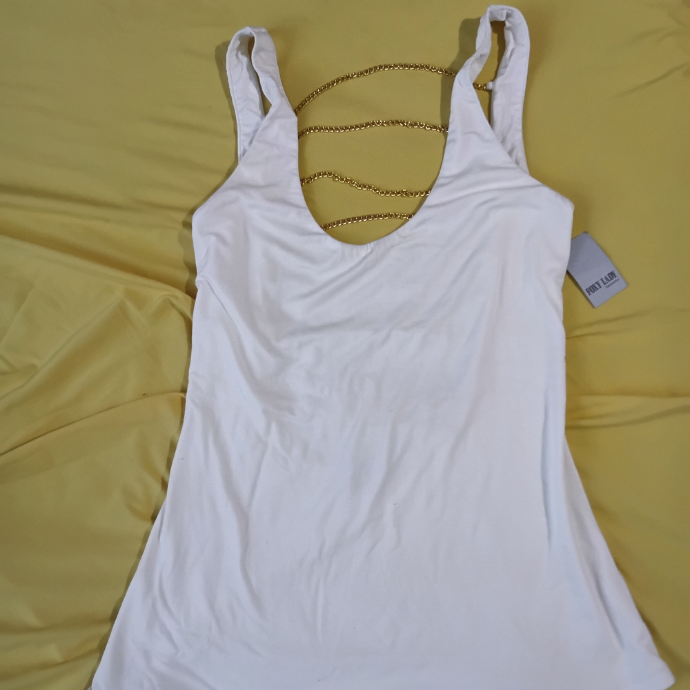 White Sleeveless Top with Chain Detail
